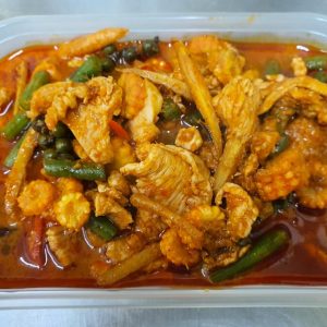 hot and spicy jungle curry with veg thai style and chillies