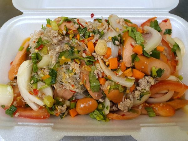 salad and minced pork with onions carrots and fresh thai flavours